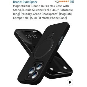 DynaSparx Magnetic iPhone 16 Pro Max Case Matte Black Rotatable Ring  MagSafe